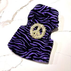 Fleece Dog Coat Jacket Sequins Peace Sign Tiger Striped Purple Black Gold Size S
